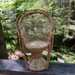 Vintage Rattan Peacock Chair Plant Stand